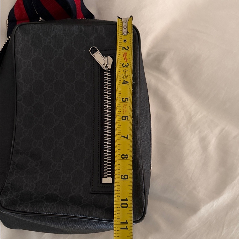 Gucci Black Monogram Crossbody Bag with Red and Blue Strap - Picture 11 of 13